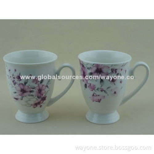 12oz Earthware Ceramic Mug with Flower Design, Fashion and Straight Shape, Passed FDA and SGS